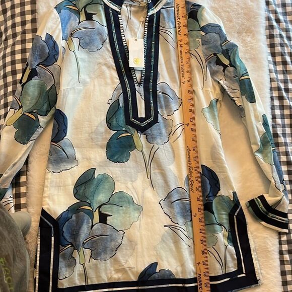 New! Tory Burch Iris Floral Prints Kaftan Tunic Top Size 8 100% Cotton NWT - Picture 14 of 16